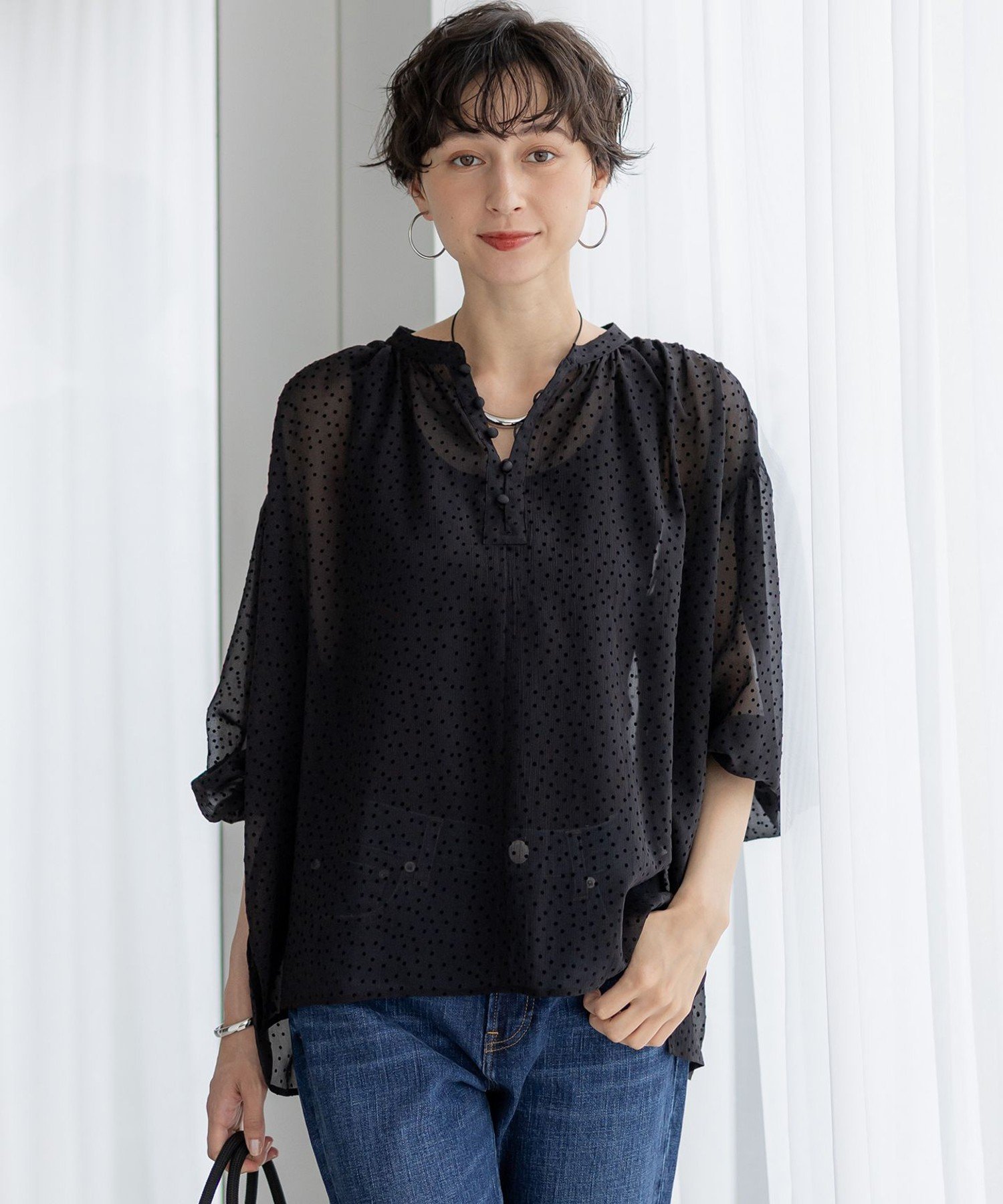 23区｜【洗える】ドットフロッキー ボリュームスリーブ ブラウス