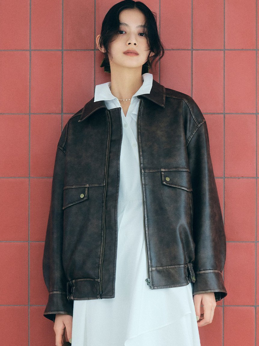 LILY BROWN｜ヴィンテージフェイクレザーブルゾン | Rakuten Fashion