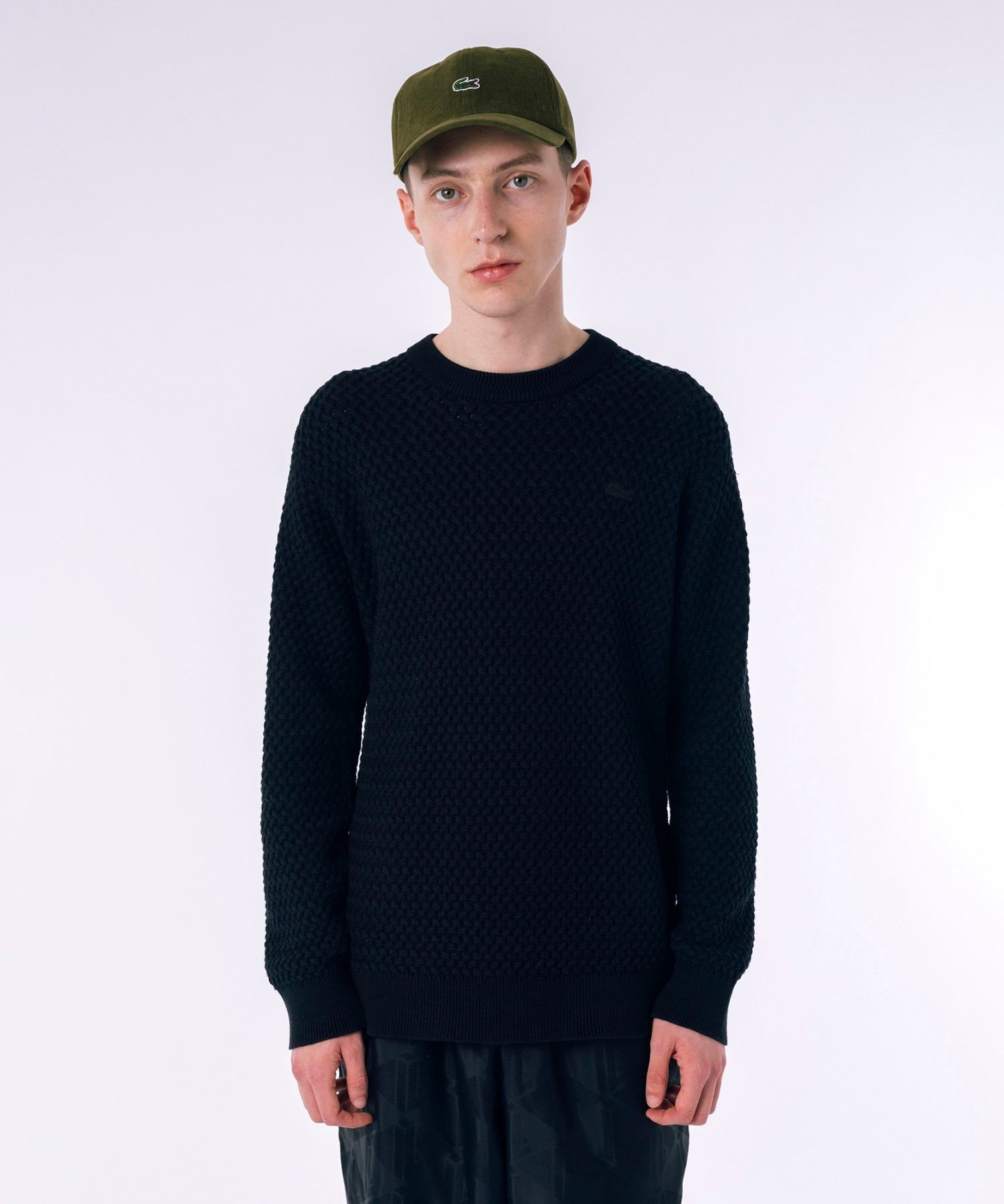 LACOSTE｜ローゲージ バスケット編み ニットクルーネックセーター