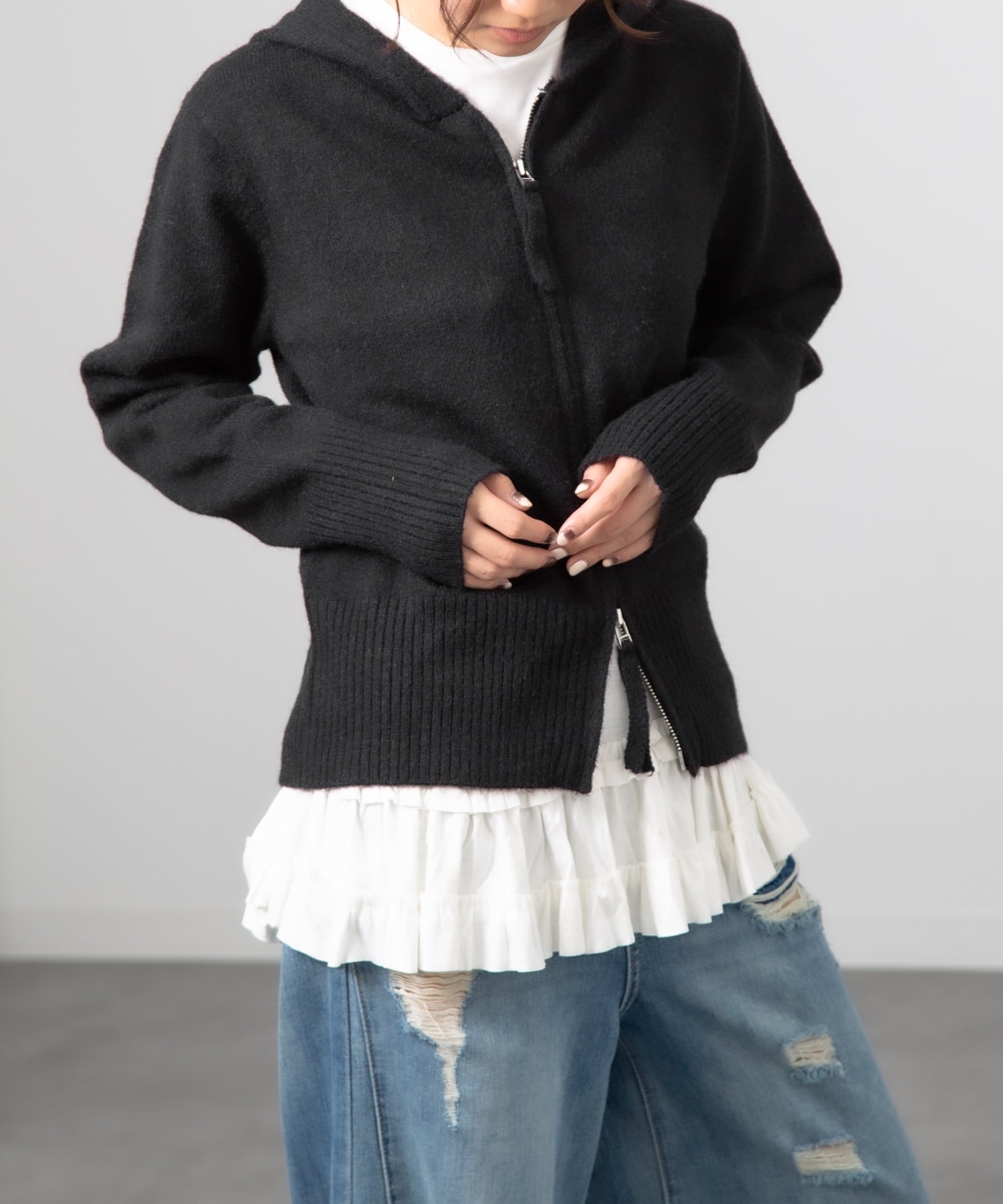 CERCA｜HALEY PESCA/(W)HALEY PESCA/ダブルジップ ショート丈ニット