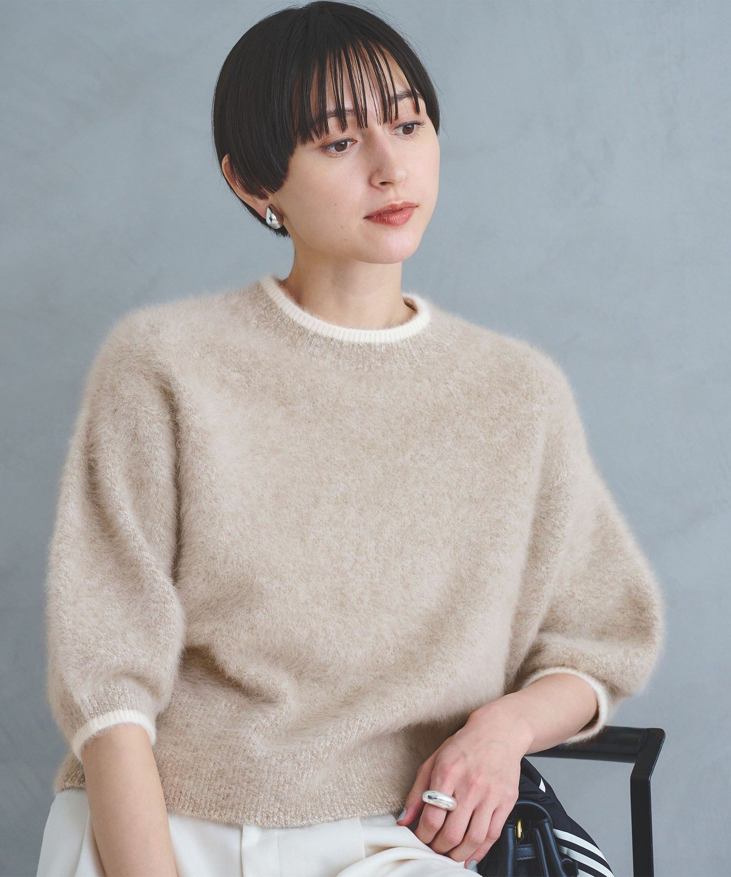 UNITED ARROWS｜フォックスカシミヤ パフ ハーフスリーブ ニット