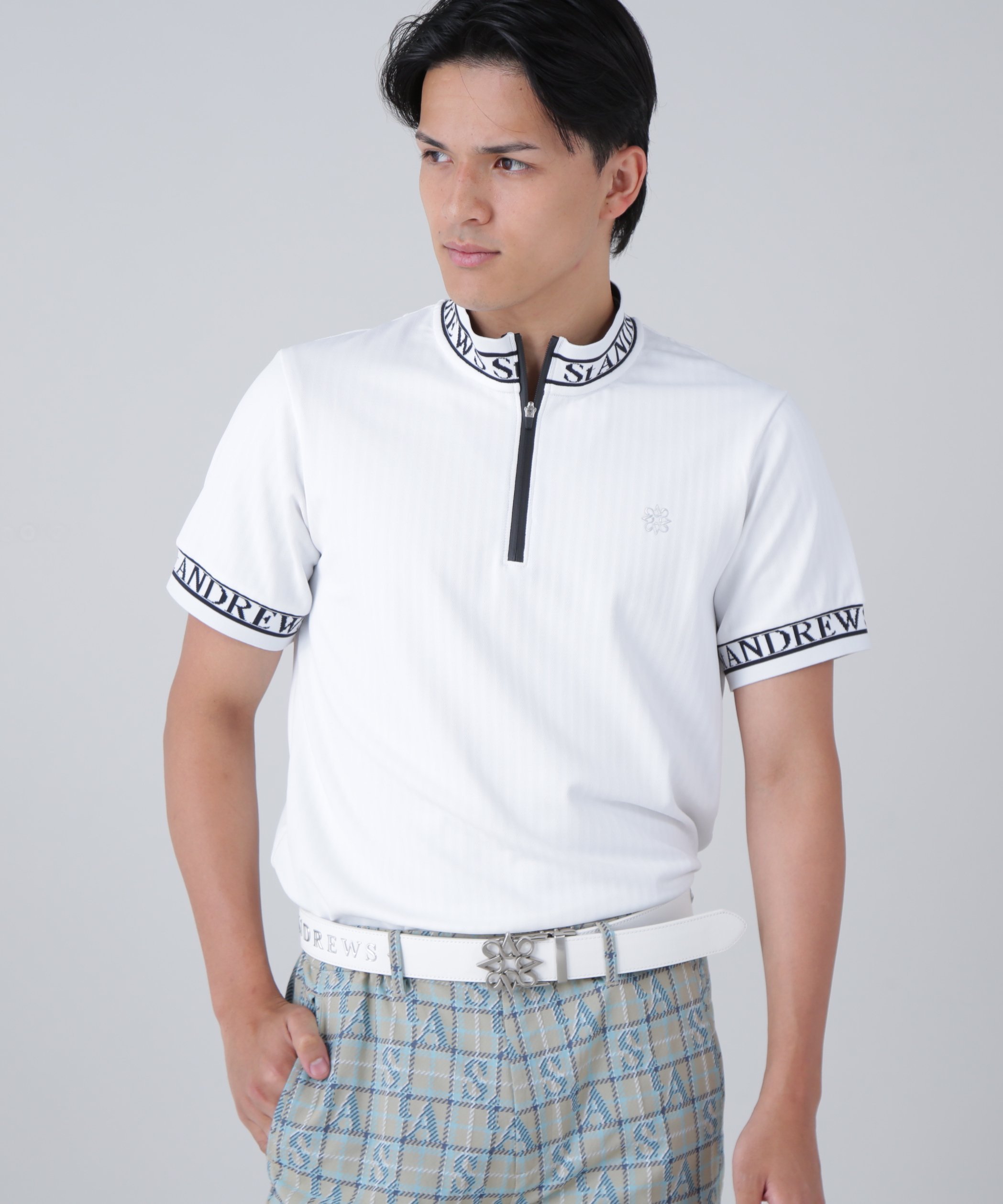 St ANDREWS｜ベアサッカージャガード半袖ハーフジップアップカットソー