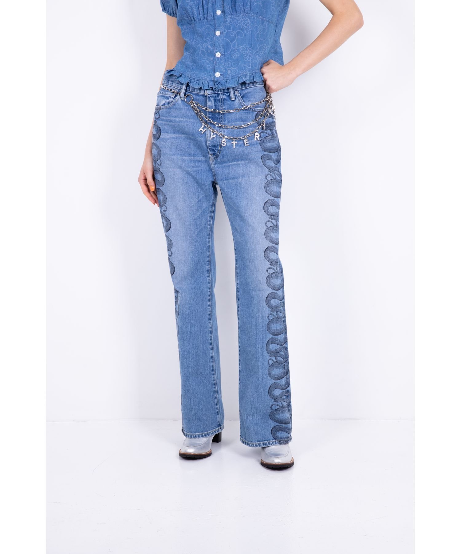 HYSTERIC GLAMOUR｜SNAKE LOOP柄デニムフレアパンツ | Rakuten Fashion