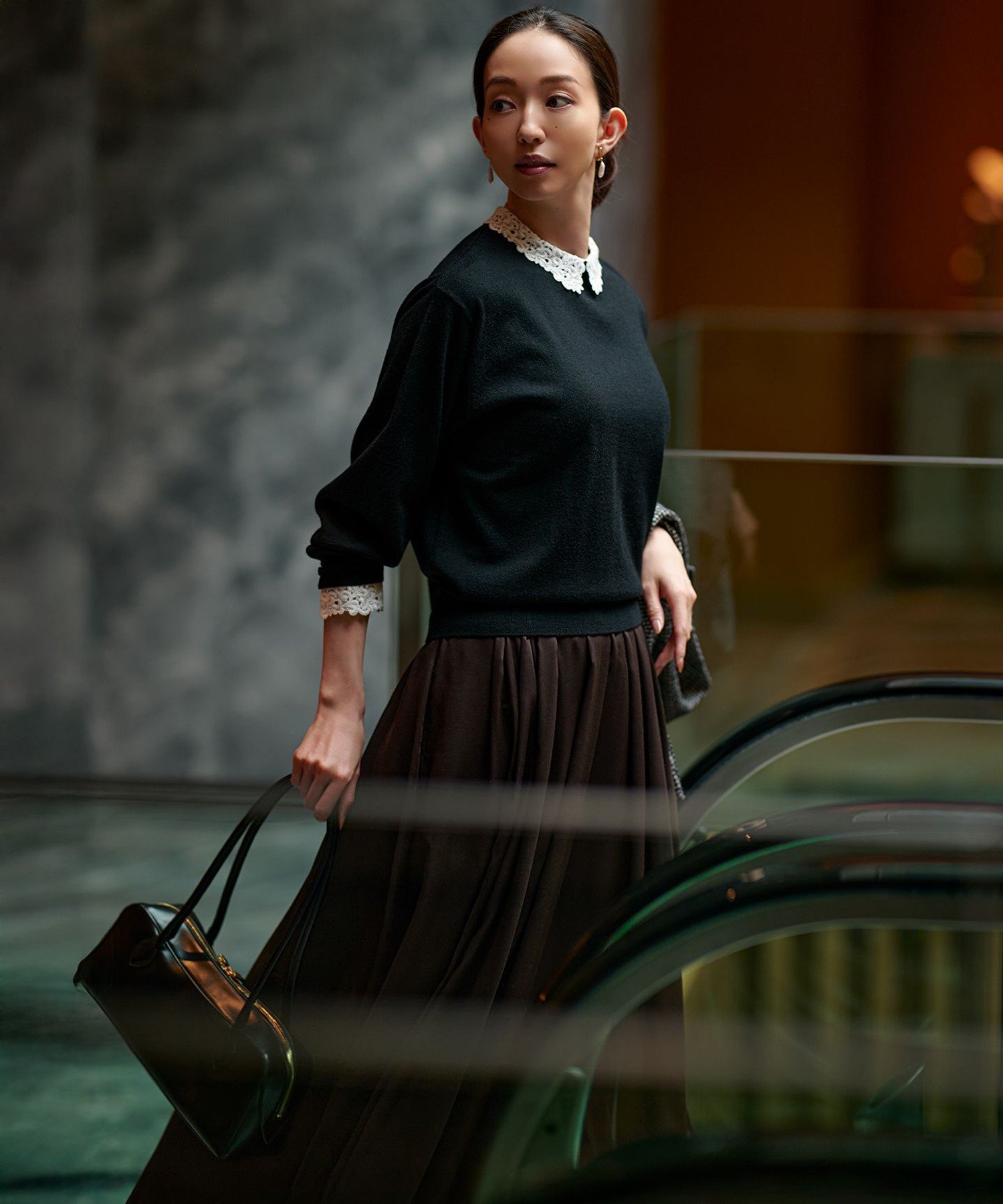 23区｜【洗える】エンブロイダリー フラワーレースコンビ ニット