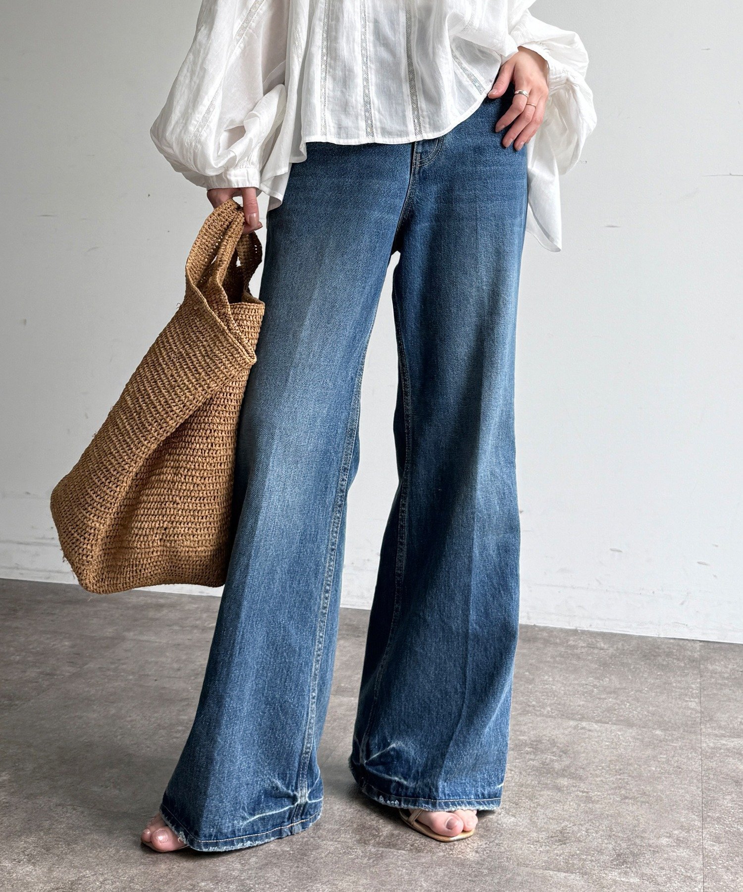 DOUDOU｜【完売カラー再追加!】ハイウエストダブルボタンデニム