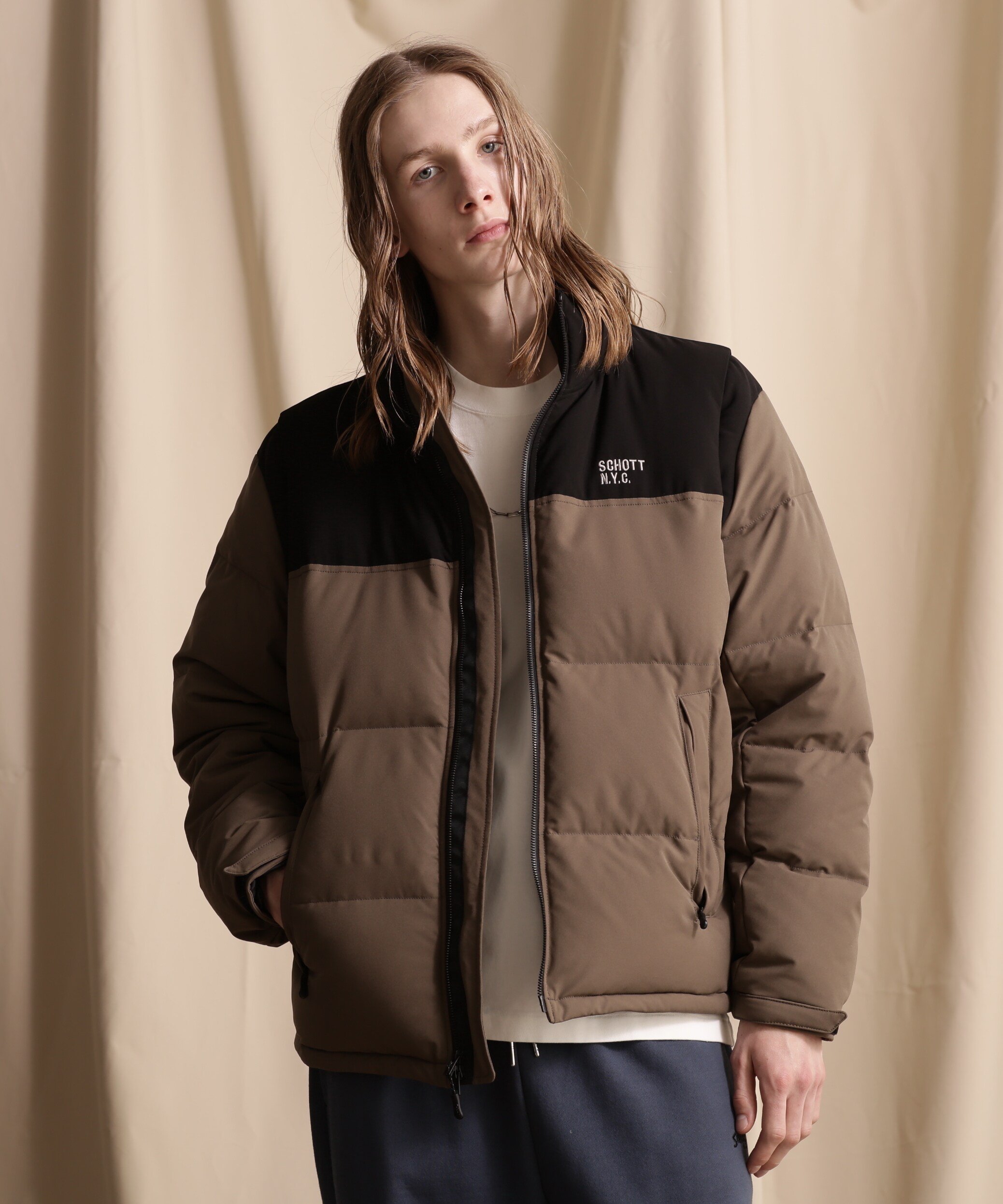 Schott｜2WAY 2TONE DOWN JACKET/2ウェイ 2トーン ダウンジャケット
