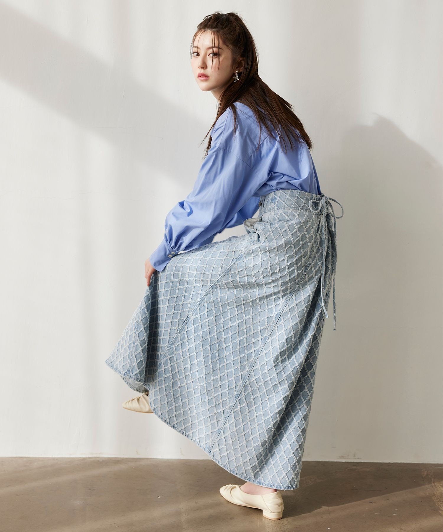 VIS｜バックレースアップフレアデニムスカート/イージーケア | Rakuten