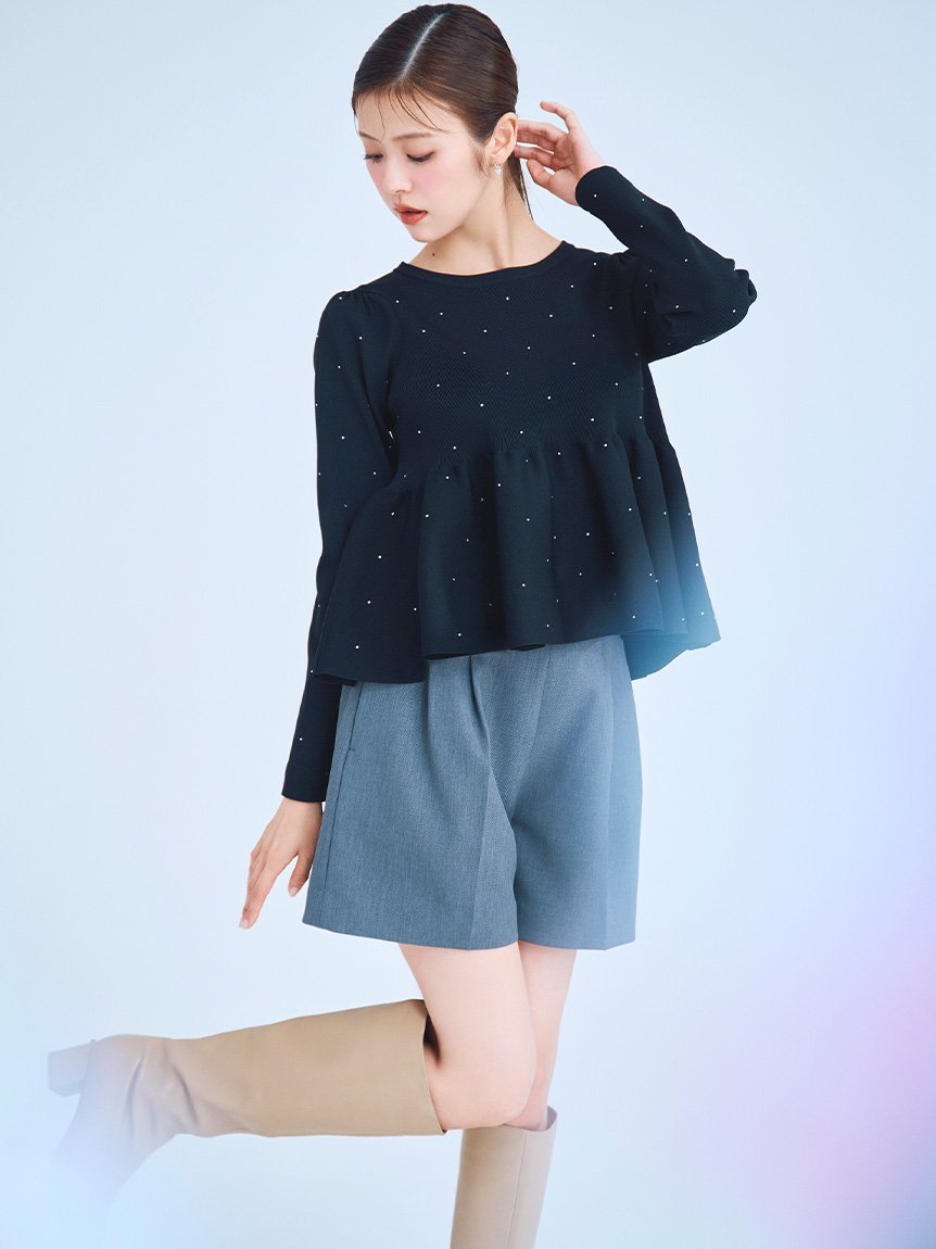 CELFORD｜【ウォッシャブル】ホットフィットビジューペプラムニット