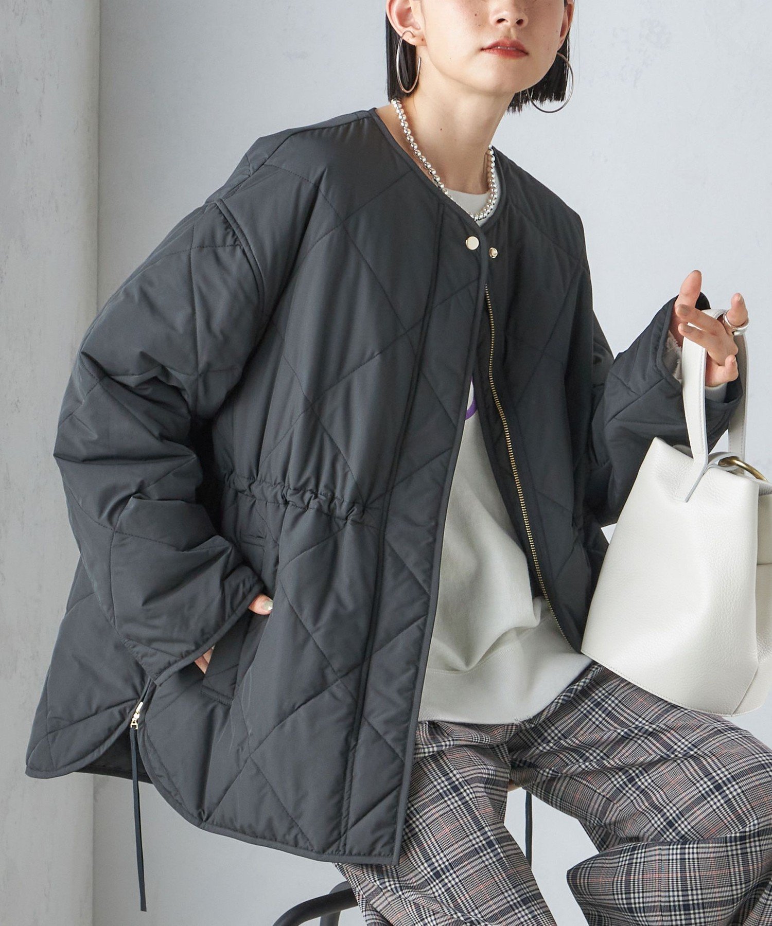 マークアンドロナ 中綿 ダウン キルティング ブルゾン ジップ ブラック