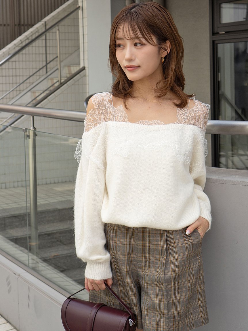 SNIDEL｜レーストリミングニットプルオーバー | Rakuten Fashion(楽天