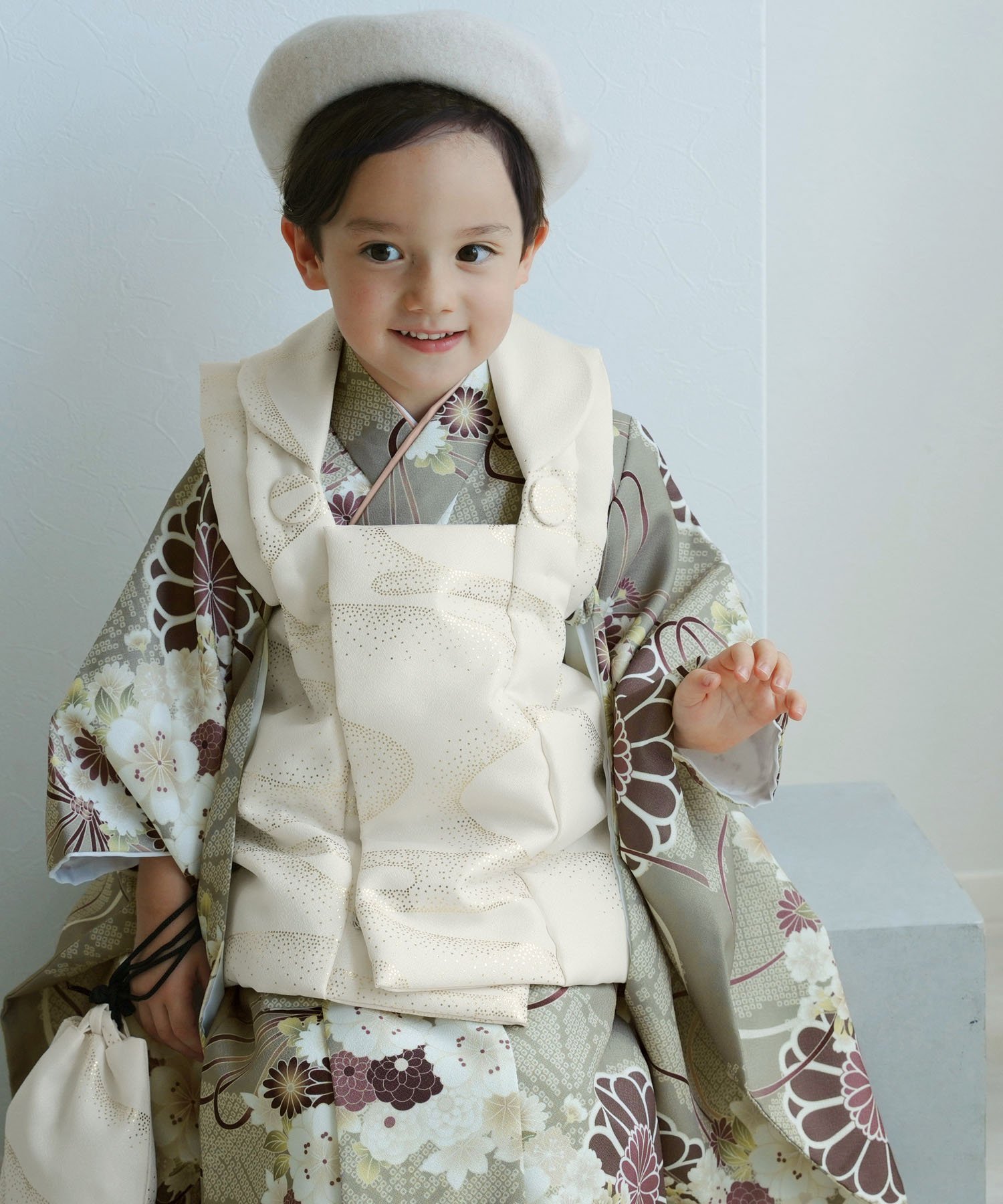 utatane｜ひよこ商店 七五三 着物 3歳 男の子 被布フルセット クリーム