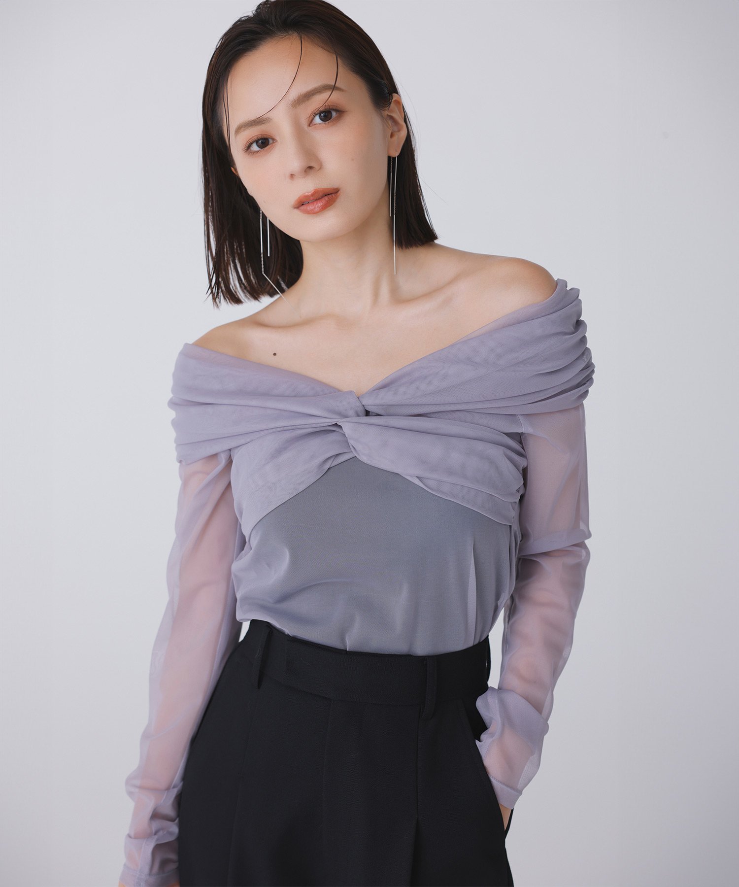 anuans｜シアーギャザーオフショルブラウス | Rakuten Fashion(楽天