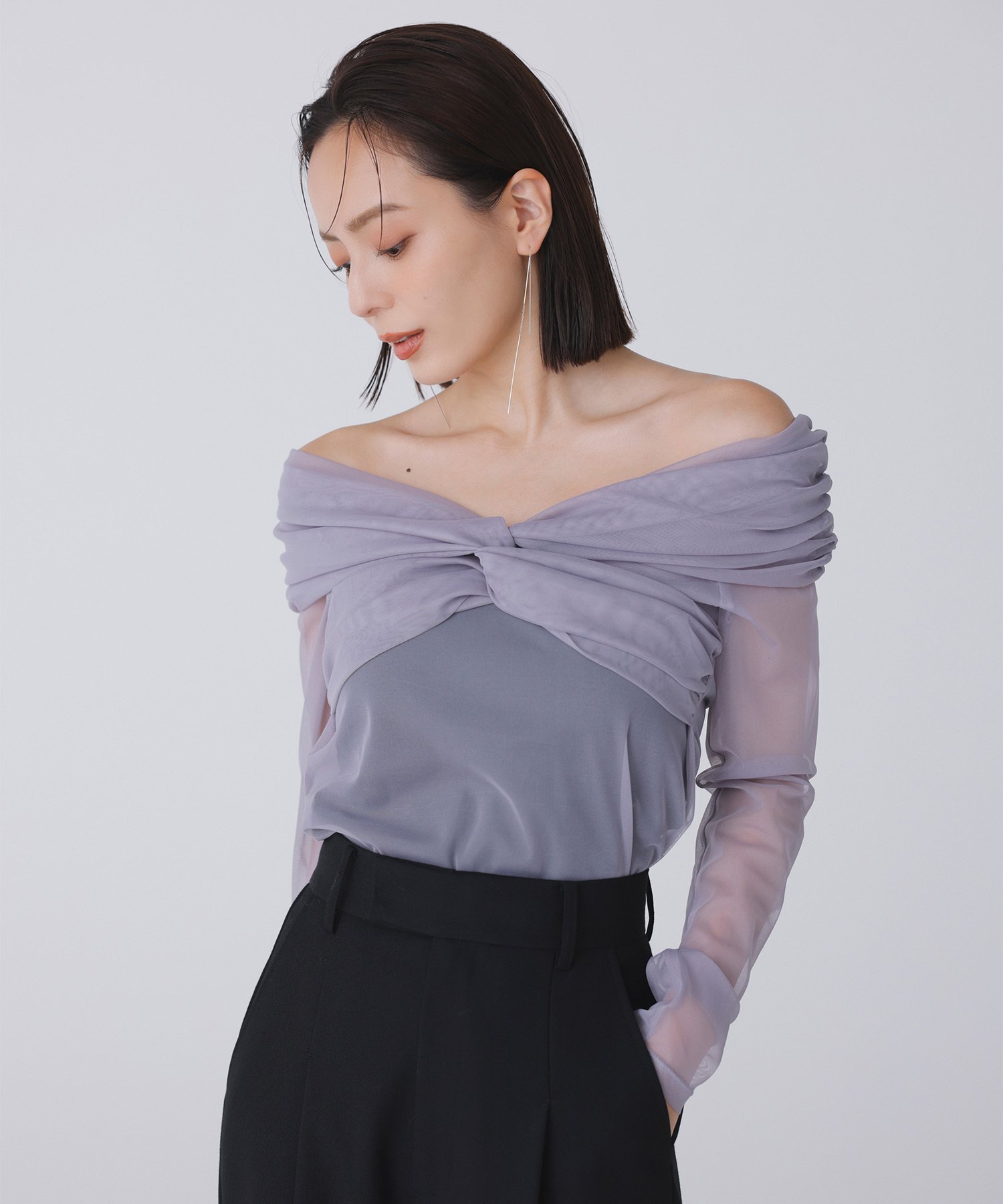 anuans｜シアーギャザーオフショルブラウス | Rakuten Fashion(楽天