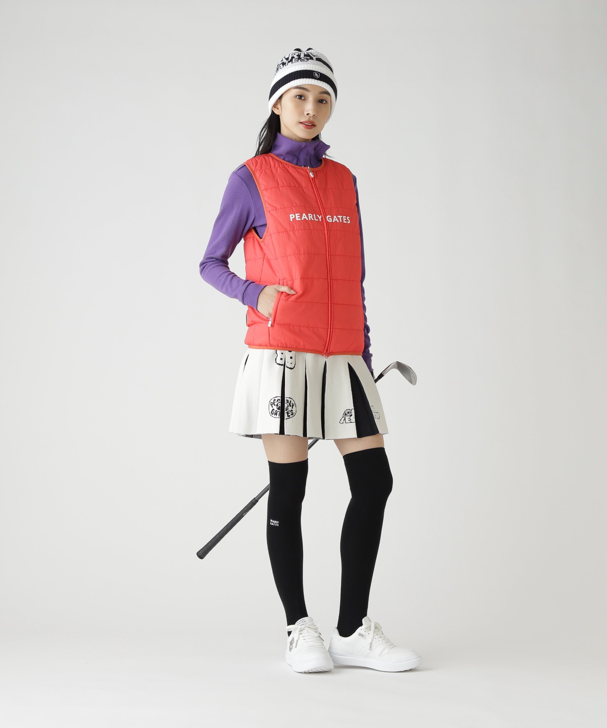 PEARLY GATES】秋冬 ウール混 フリンジニット スカート・1番M PEARLY