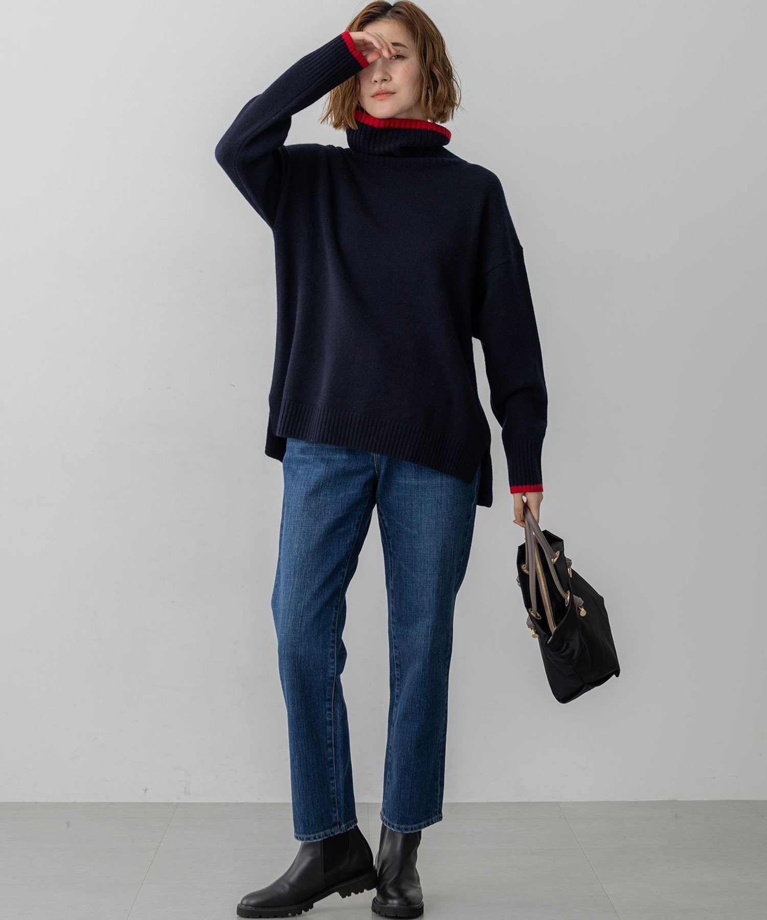 23区｜【FUDGE掲載/洗える】ウールカシミヤ コンビカラー オフタートル