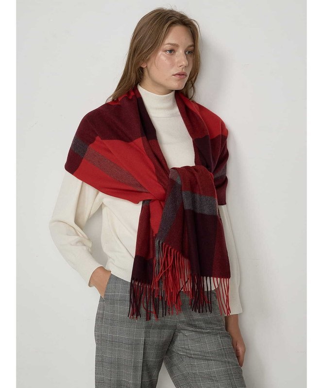 Aquascutum｜カシミヤチェックマフラー RED | Rakuten Fashion(楽天