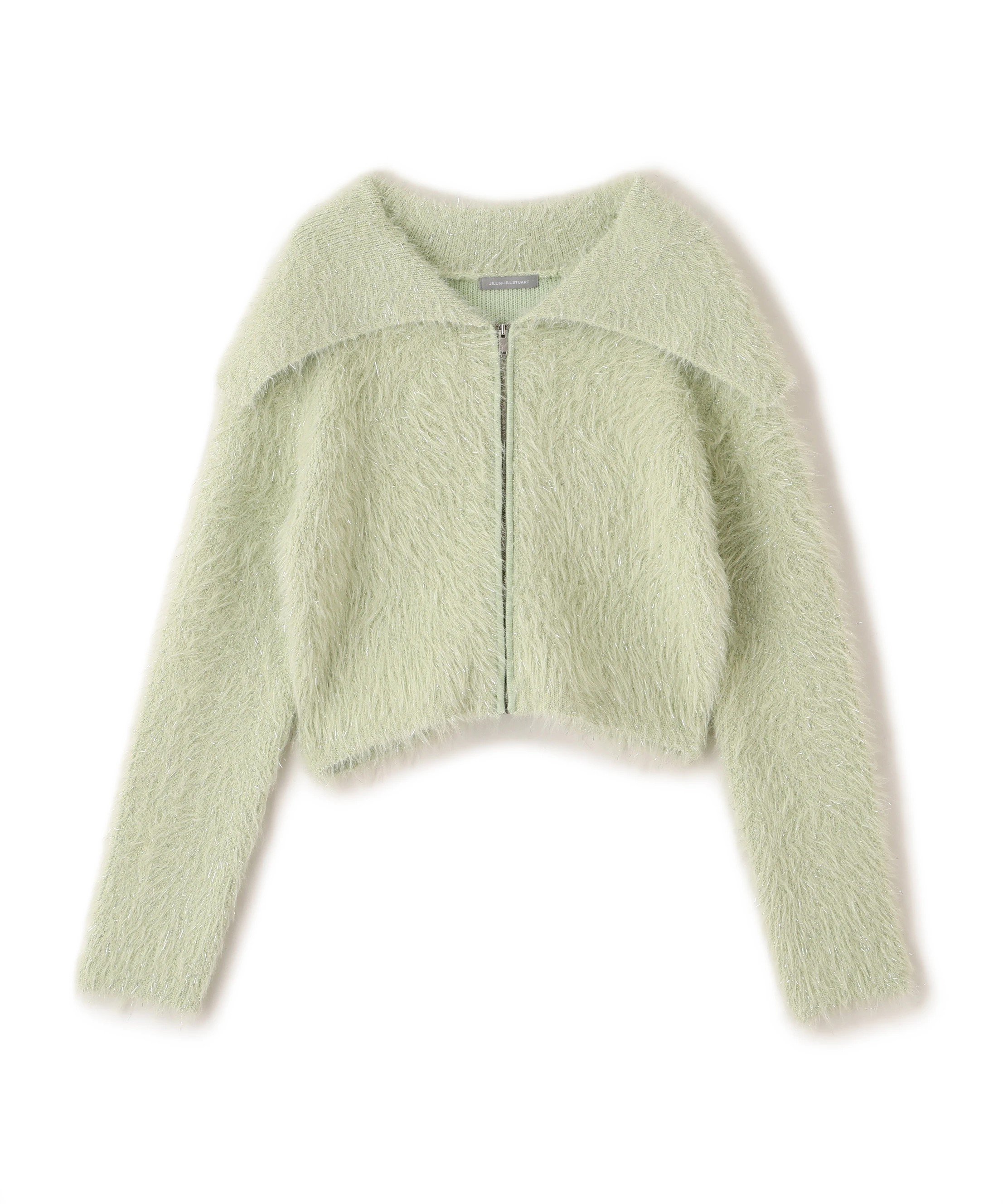 JILL by JILL STUART｜ラメフェザービッグカラーニットブルゾン