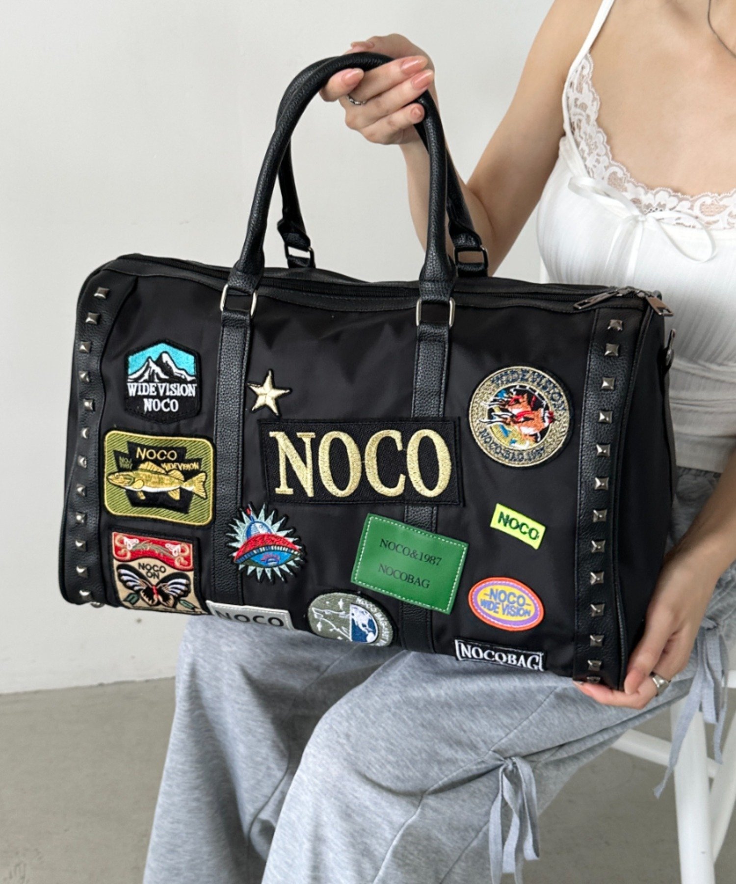 Outfitter lab｜【大容量】ワッペンスタッズデザインボストンバッグ