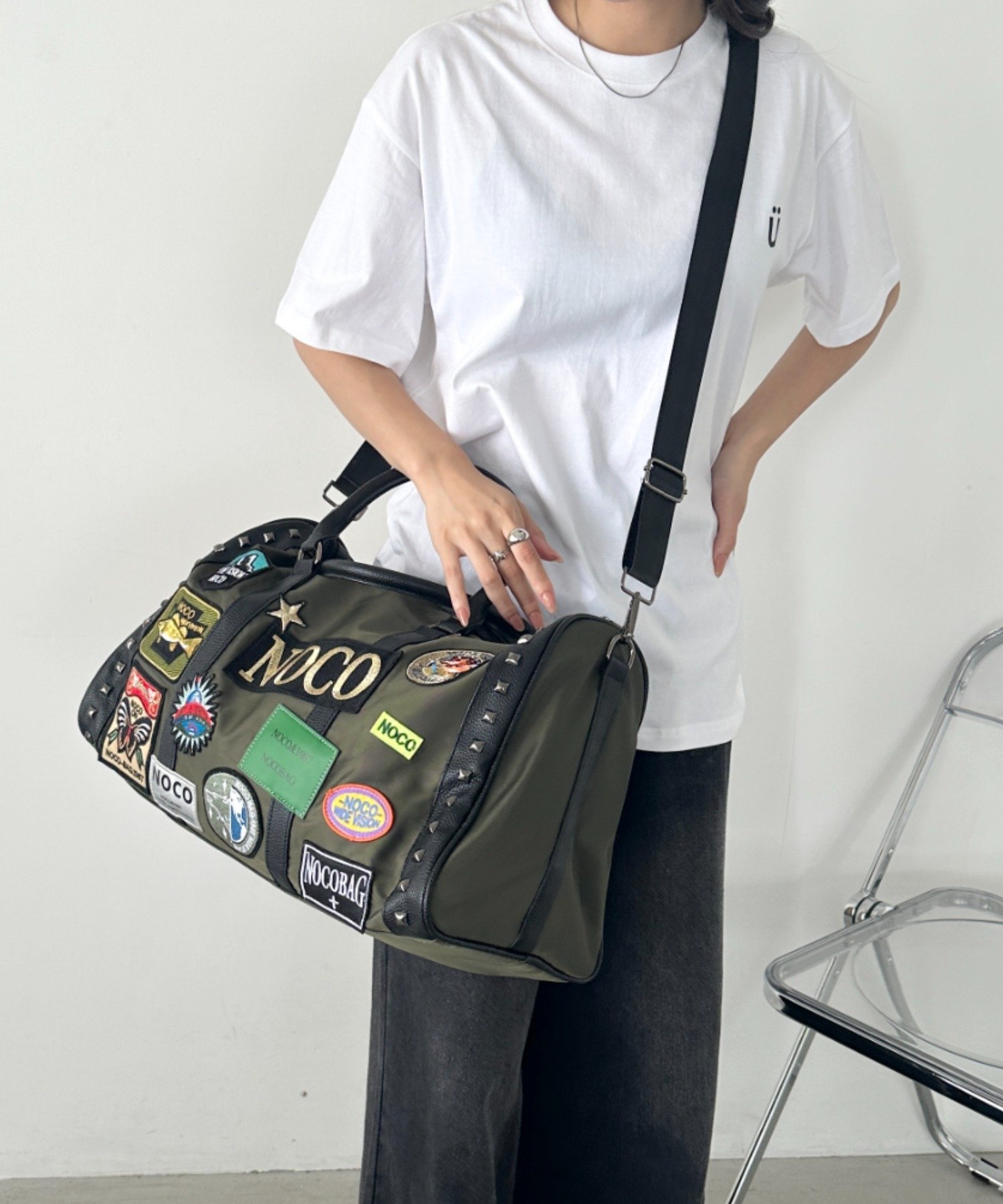 Outfitter lab｜【大容量】ワッペンスタッズデザインボストンバッグ