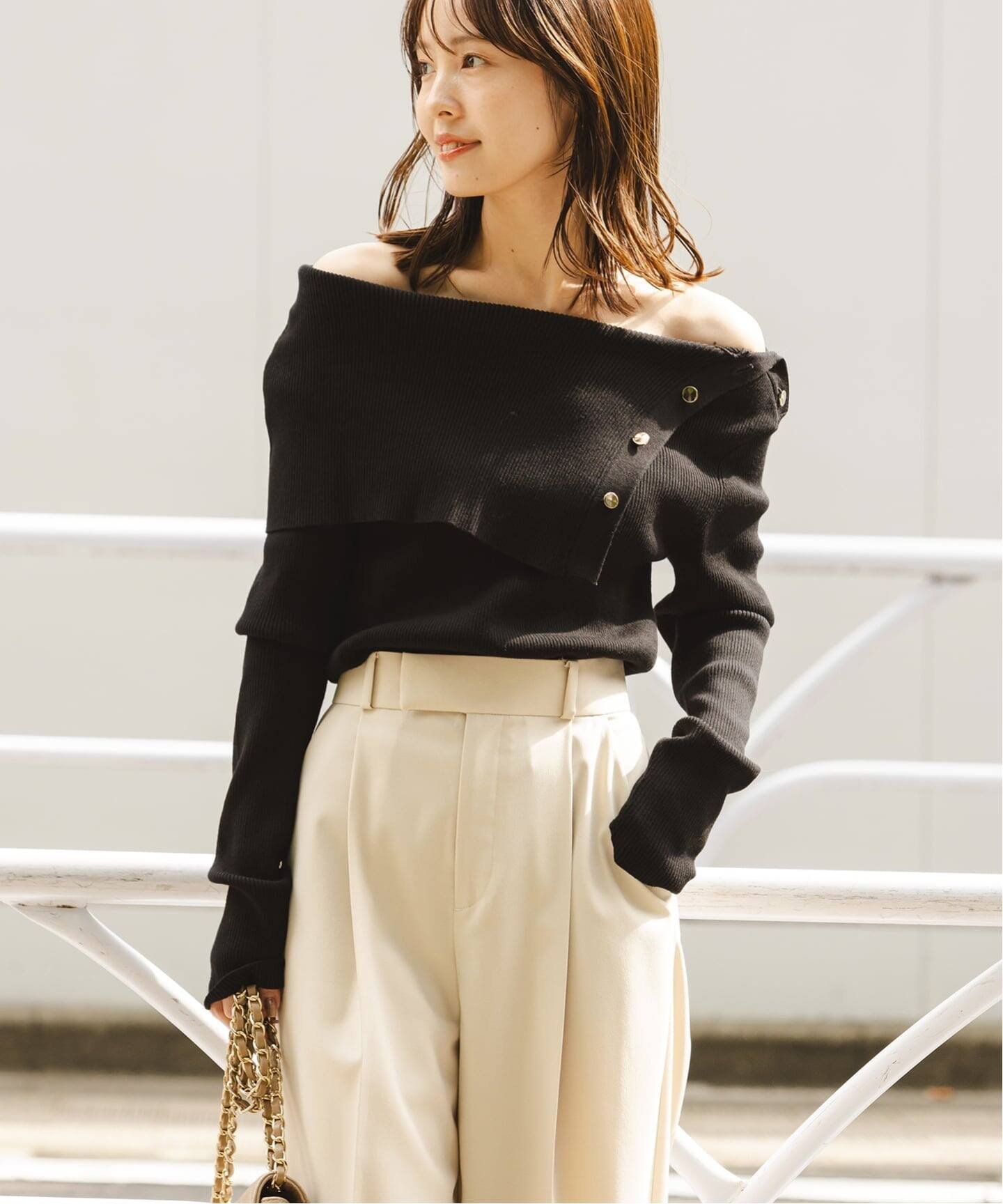 NOBLE｜《WEB限定追加》ショルダーボタンタイトリブニット | Rakuten