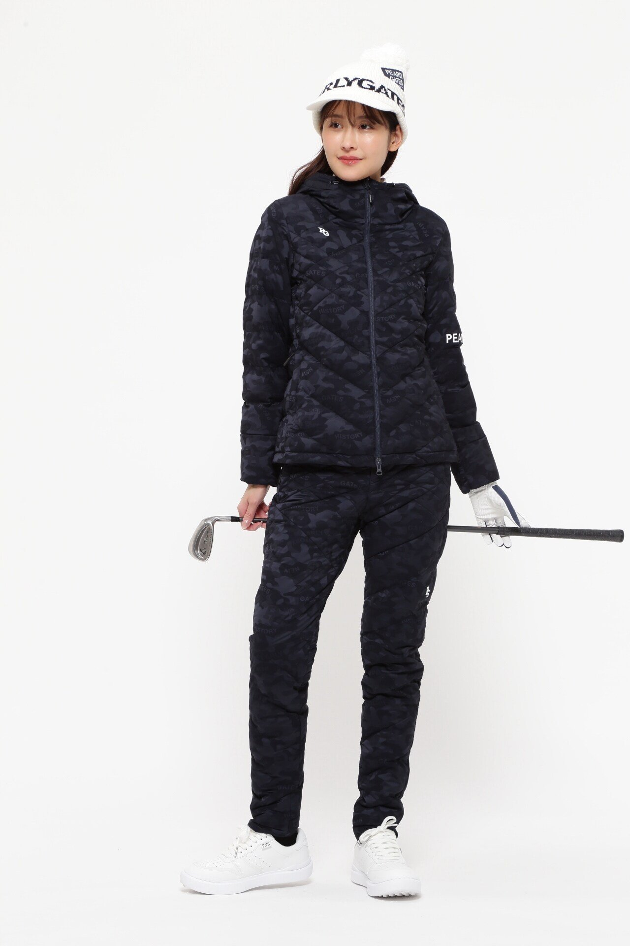 PEARLY GATES｜Nyストレッチ中綿フーディブルゾン <カモフラジャガード