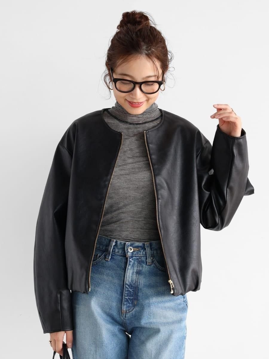 Vin｜バルーンヘムフェイクレザージャケット | Rakuten Fashion(楽天