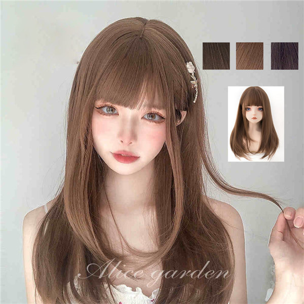 楽天市場】フルウィッグ ロリータ lolita ぱっつん前髪 黒髪 茶髪 前髪