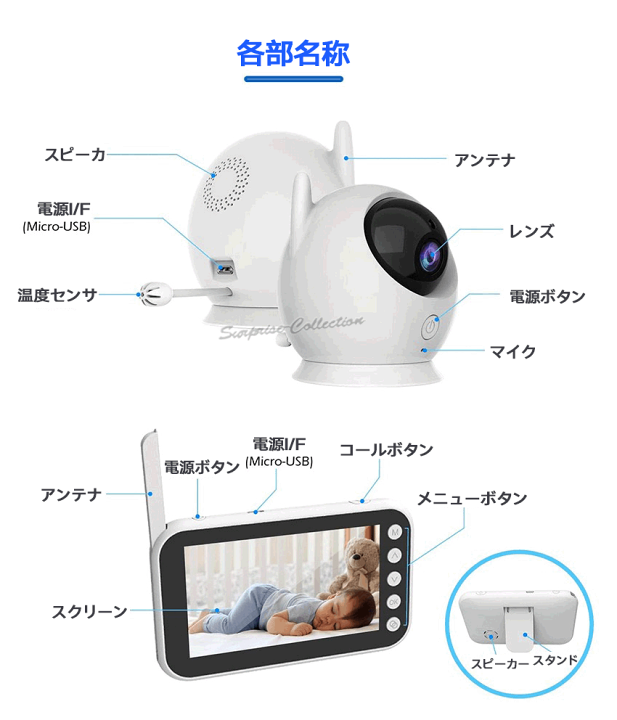 楽天市場】ベビーモニター 見守りカメラ wifi不要 モニター付き カメラ