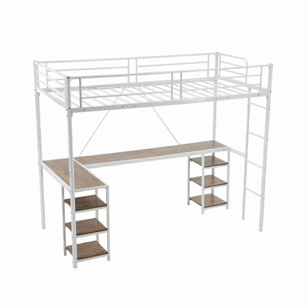 楽天市場】ロフトベッド パイプベッド シングル デスク付き 収納棚