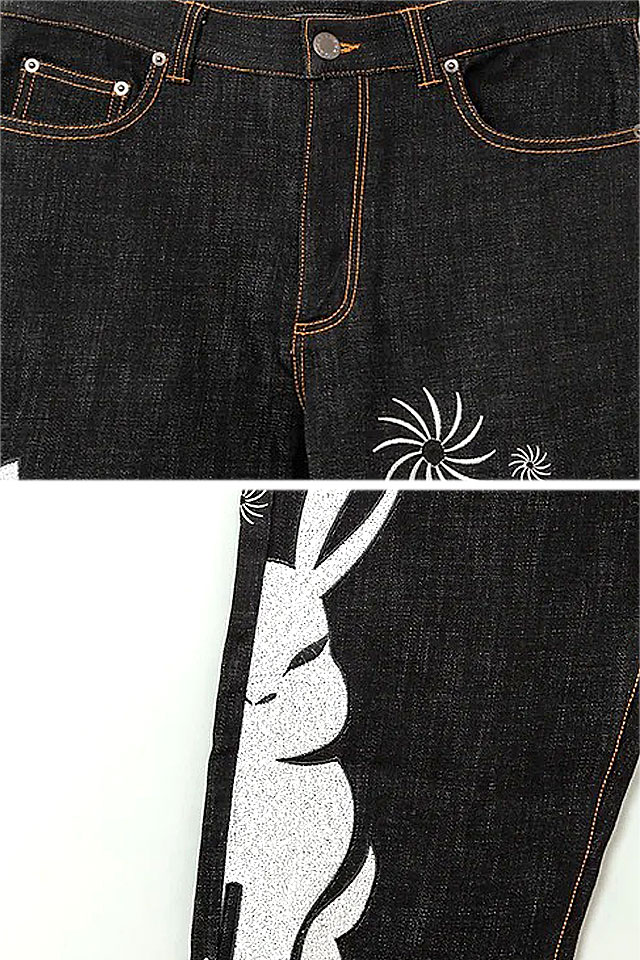 楽天市場】黒菟華 微笑み黒菟華デニムパンツ LIN AL-758008 和柄 和風