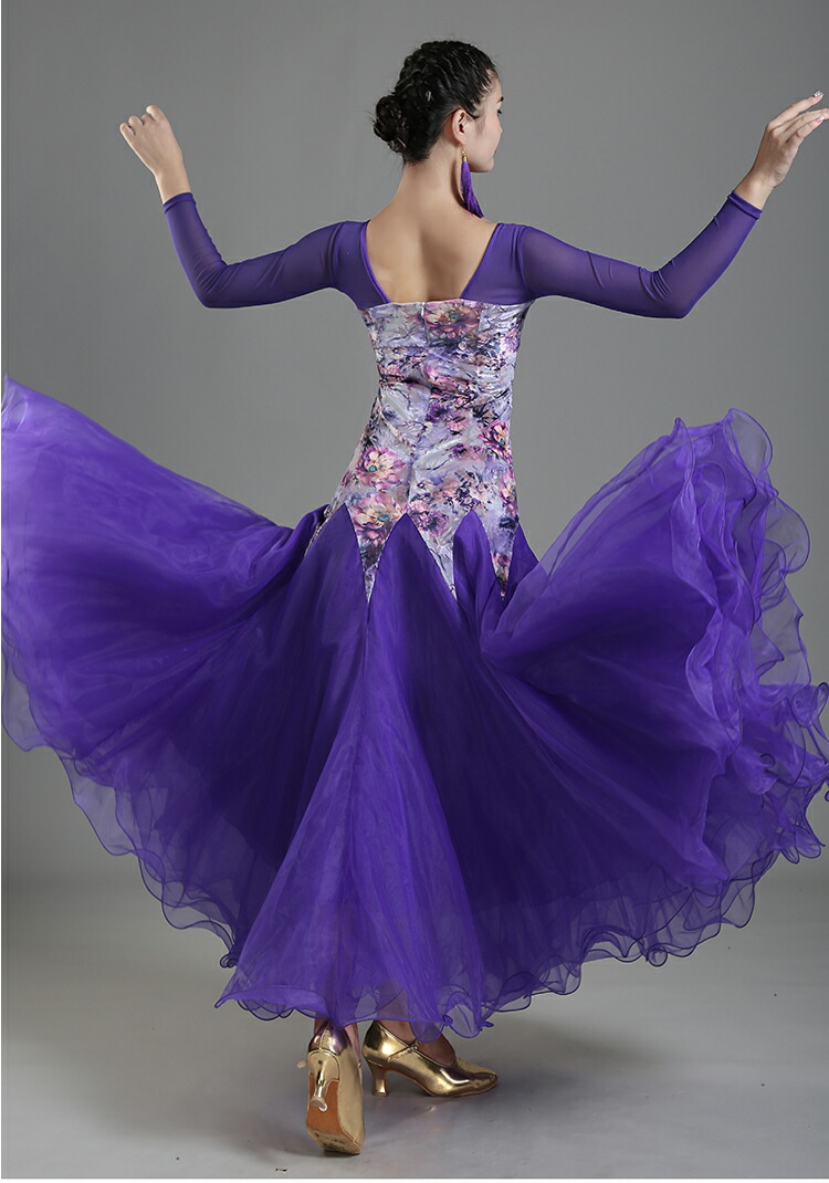 社交ダンスドレス モダンダンス ワルツ 花柄 プリント S - XL 【公式通販】