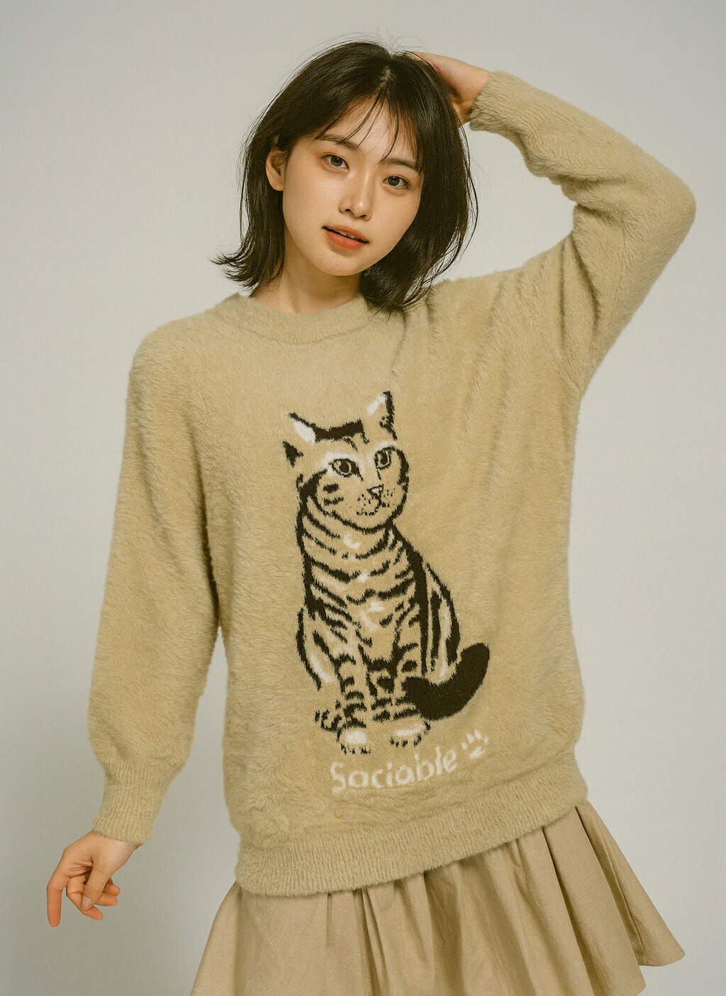 楽天市場】ニット レディース 秋冬 猫 クルーネック 長袖 フェザー