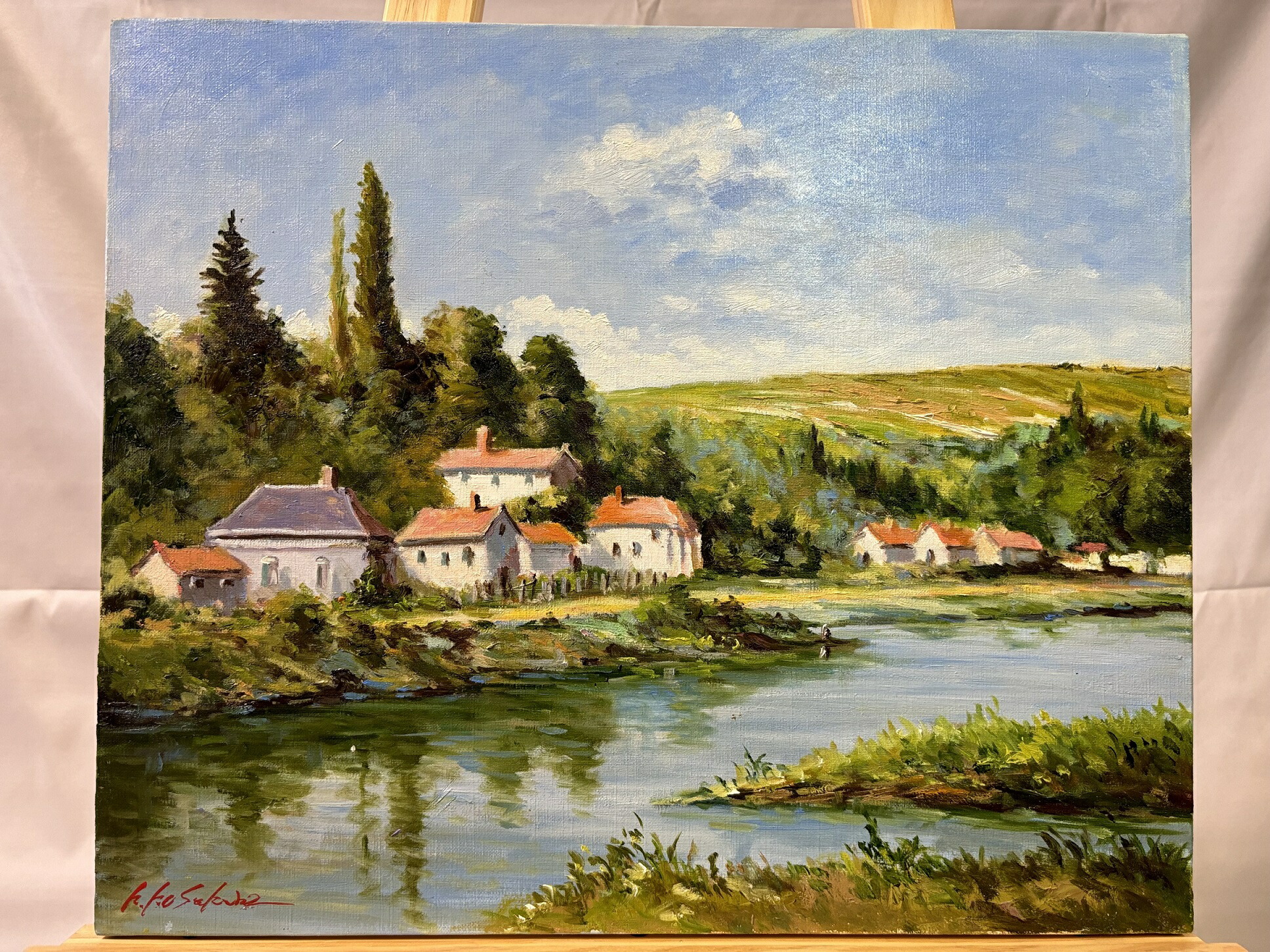 楽天市場】絵画 油絵 ロワール川畔 F8 日下部寛 直筆 8号 額装 額入り