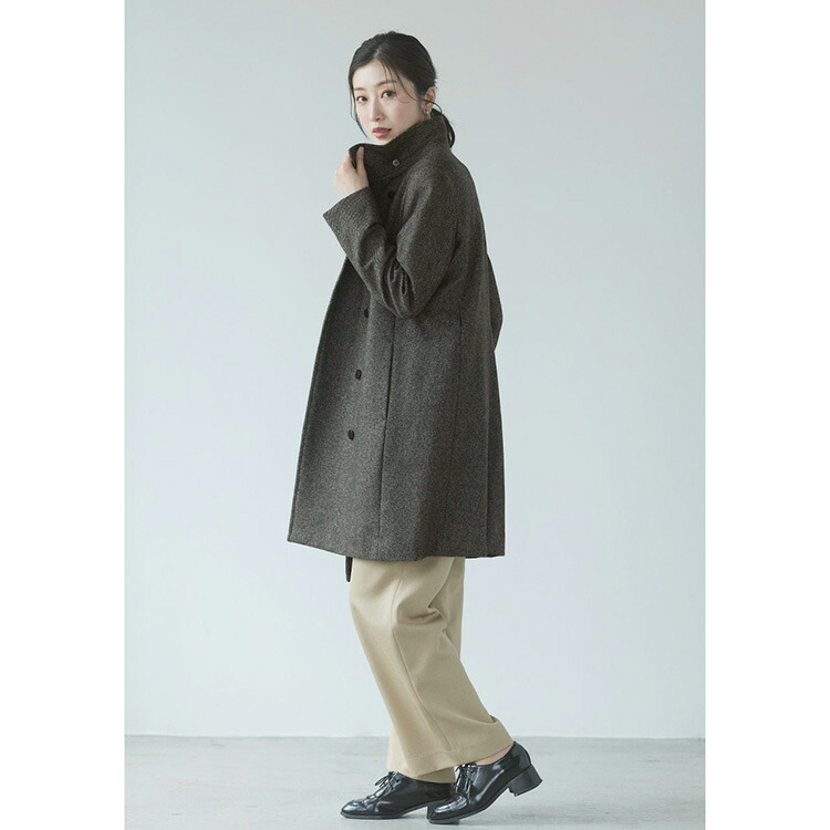 楽天市場】カシミヤ コート ツイード スタンドカラー ロング 着丈87cm