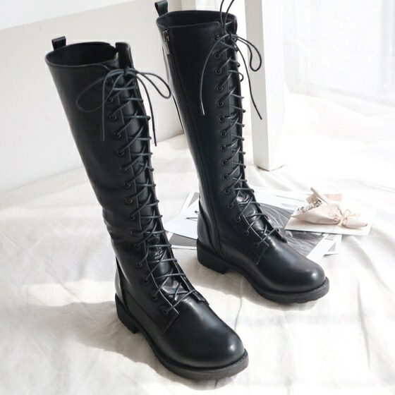 楽天市場】ロングブーツ レディース 黒 編み上げ ニーハイ 大人可愛い