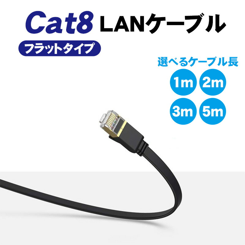 楽天市場】LANケーブル CAT8準拠 フラットタイプ 40Gbps 2000MHz