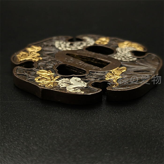 楽天市場】日本刀装具 刀鍔 花草図 銅地 金工 細工 鍔 つば 居合用