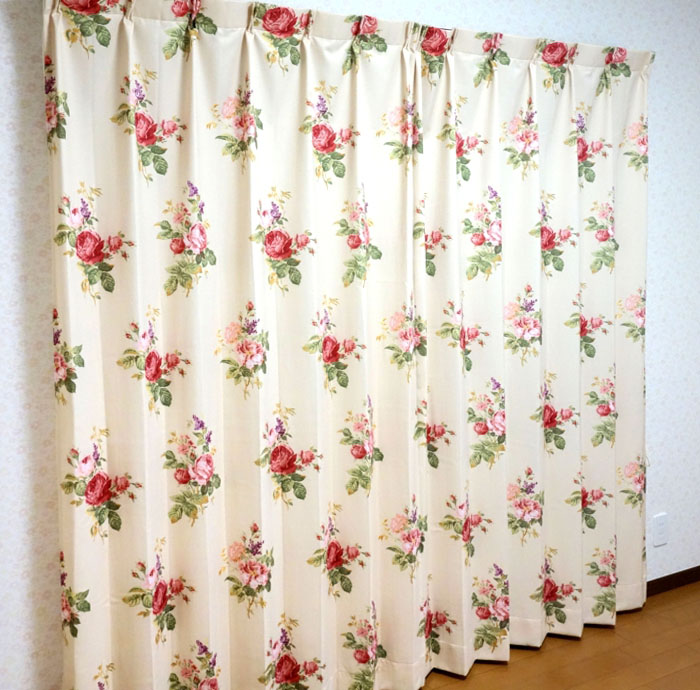 楽天市場】【2倍ヒダ】 オーダーカーテン 薔薇柄 「オールドローズ