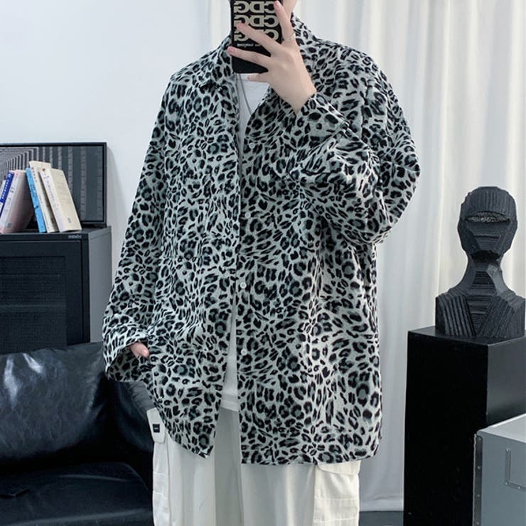 新品未着用 ヒョウ柄 レオパード柄 長袖プリントシャツ 前後開閉タイプ
