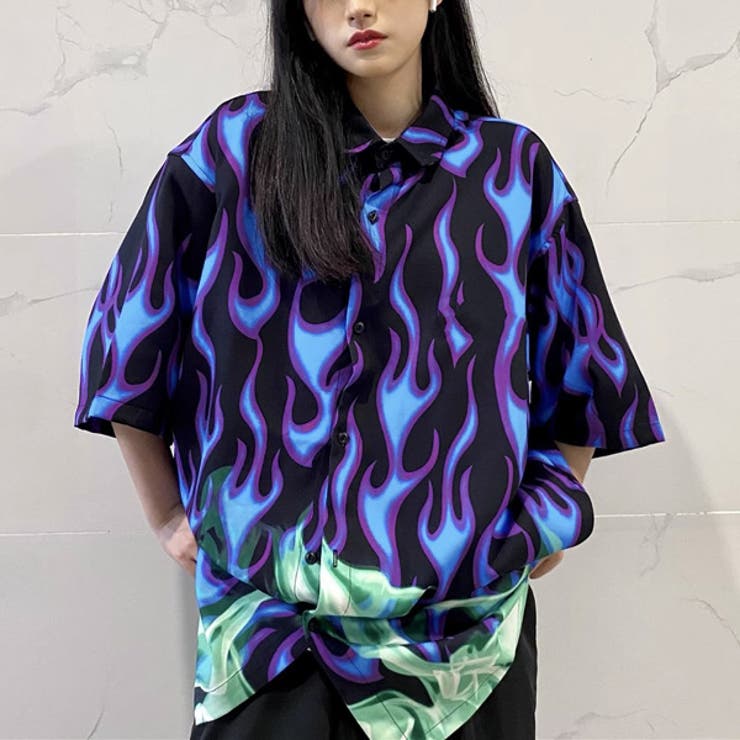 楽天市場】Decorative 柄シャツ 炎柄 ファイヤー柄 ビッグシルエット