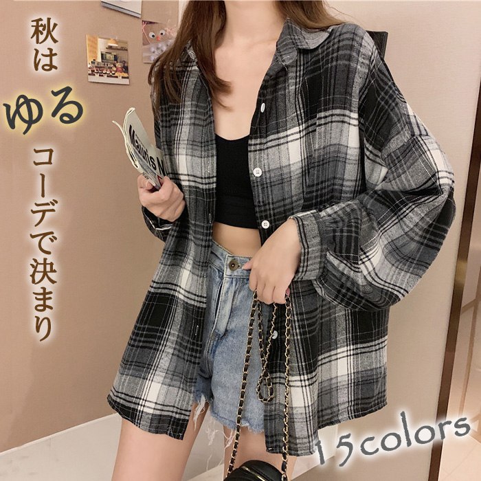 楽天市場】ゆるカワ チェック柄シャツ 15カラー展開 ゆったり
