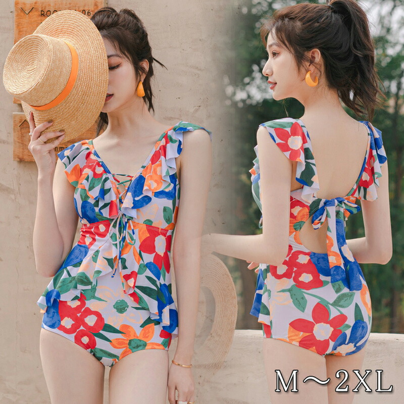 楽天市場】レディース 水着 ワンピース オールインワン 花柄 フリル