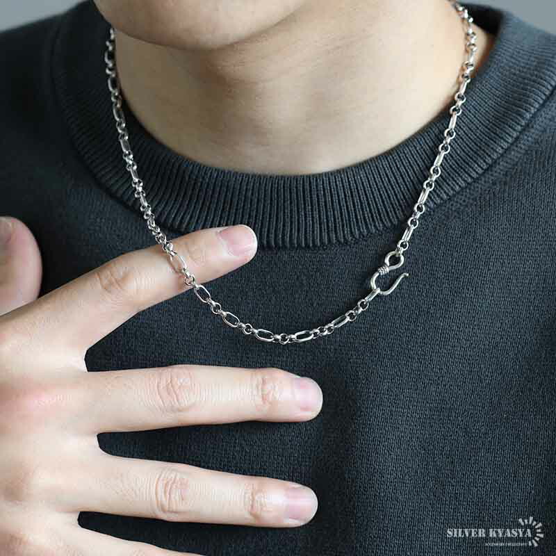 楽天市場】シルバー925 ロールチェーン ネックレス 幅4mm フィガロ