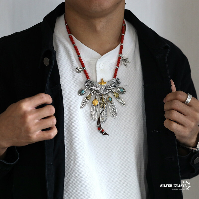 楽天市場】フェザーネックレス 7枚 羽根 ペンダント ターコイズ