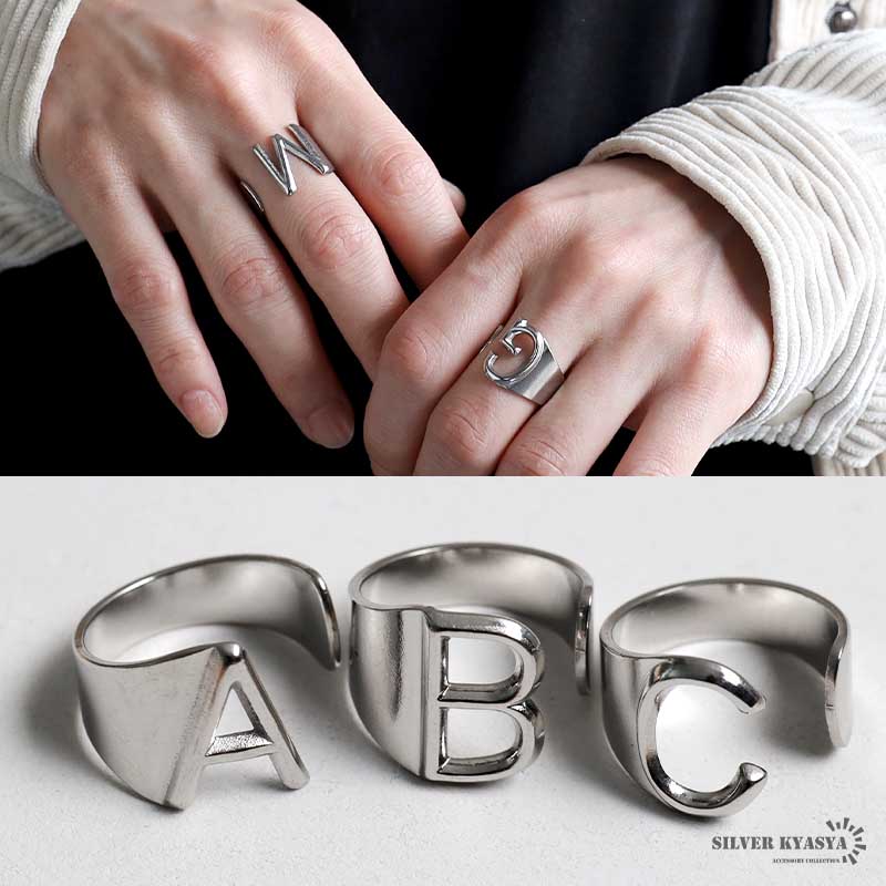 楽天市場】【メール便送料無料】イニシャルリング リング シルバー