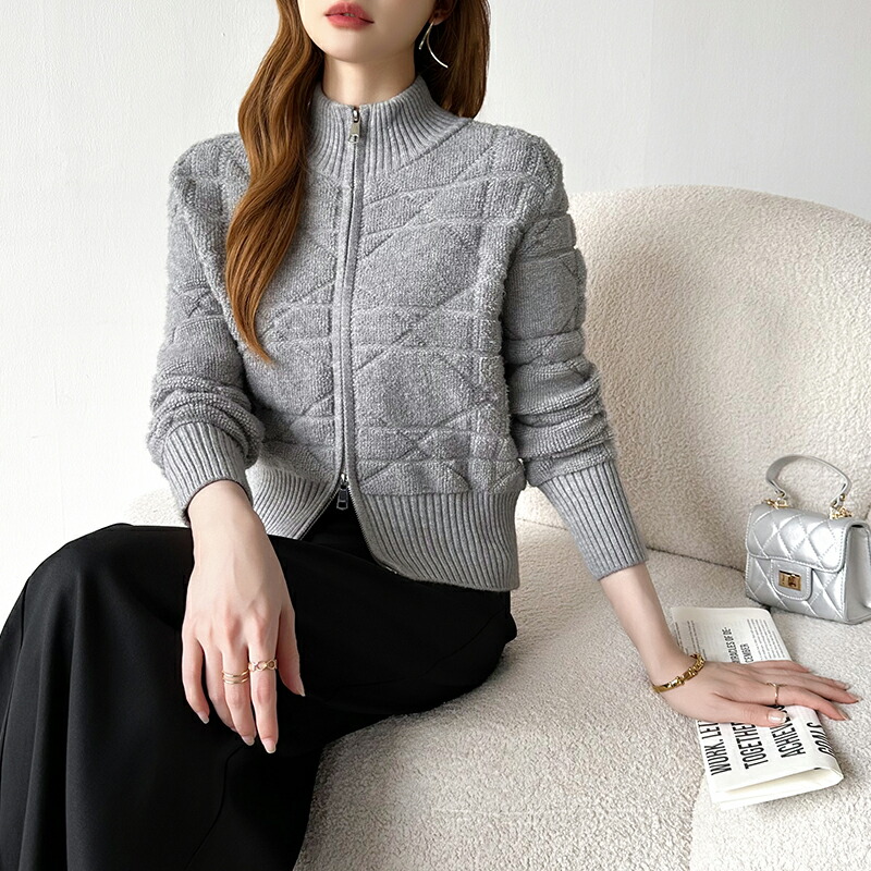 楽天市場】ダブルジップ ニット ブルゾン レディース ハイネック