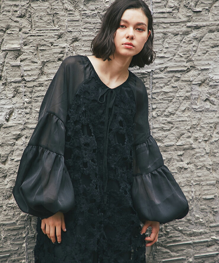 楽天市場】フラワーモチーフバルーン袖ワンピース ワンピース ドレス