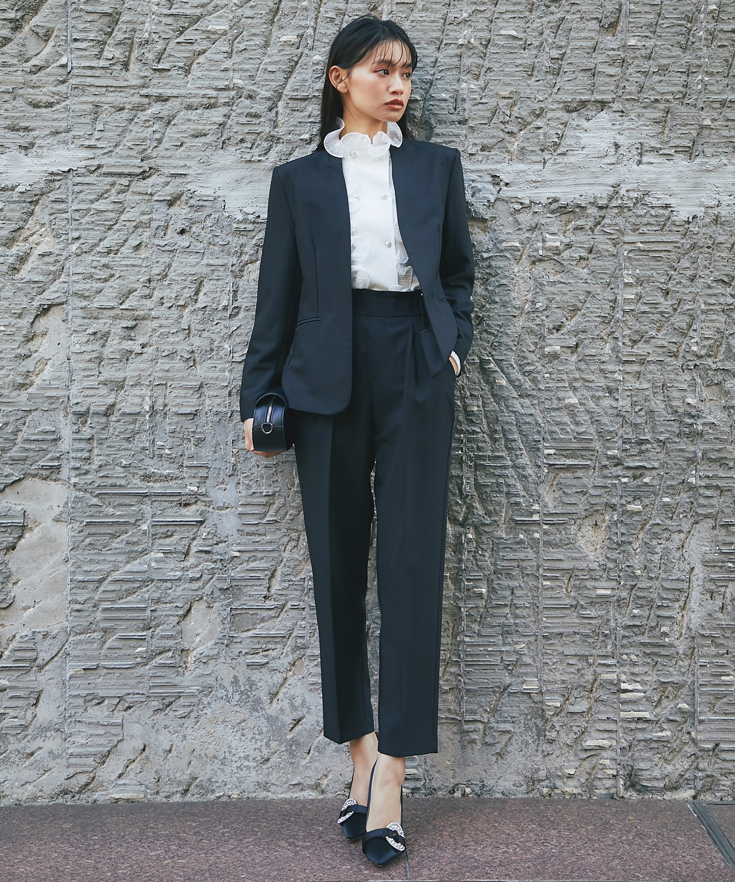 楽天市場】ノーカラー ジャケット ＆ テーパード パンツ 2点セット