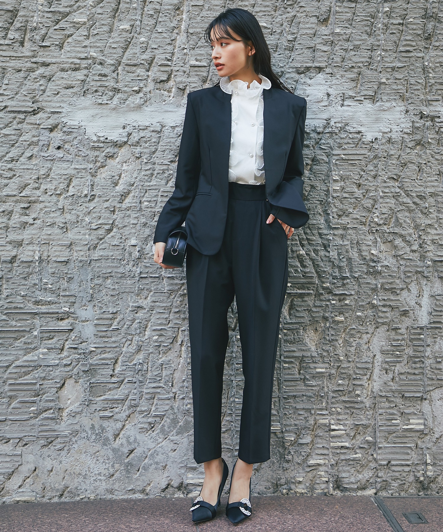 楽天市場】ノーカラー ジャケット ＆ テーパード パンツ 2点セット