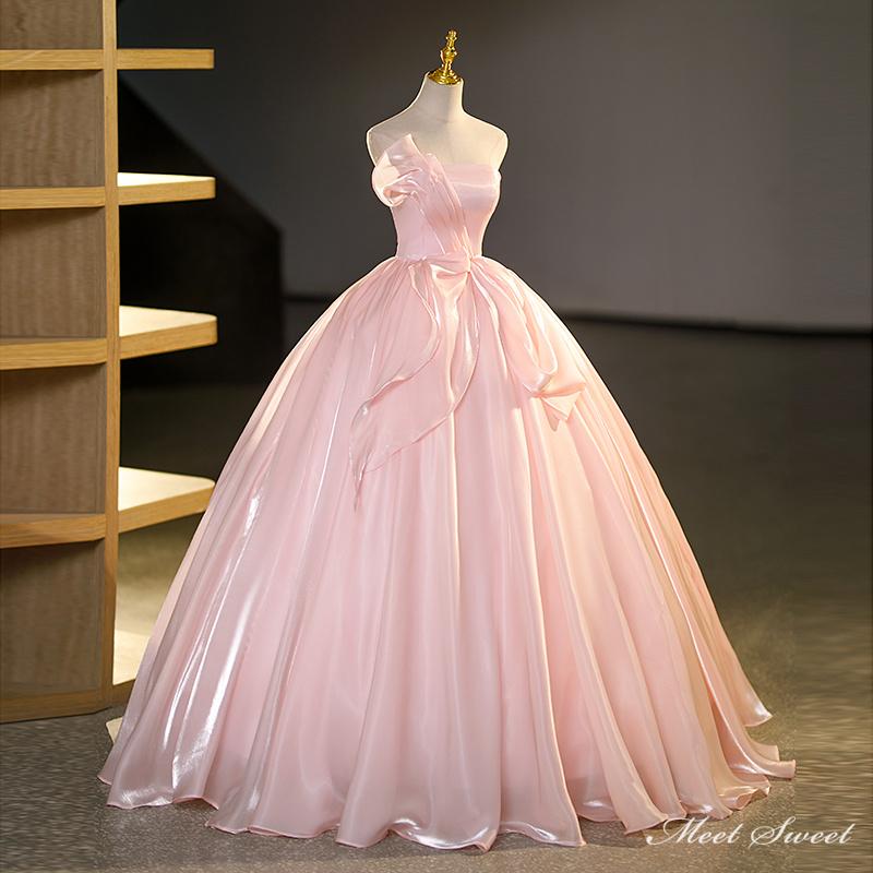 楽天市場】カラードレス 編み上げ ピンク ビスチェ 光沢 ロングドレス